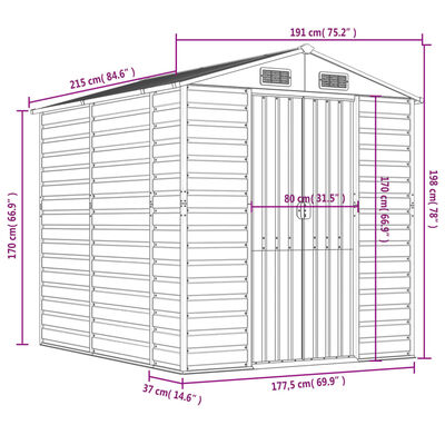 vidaXL Tuinschuur 191x215x198 cm gegalvaniseerd staal antracietkleurig