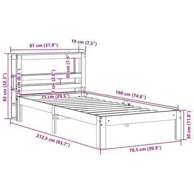 vidaXL Bedframe met hoofdbord massief grenenhout wit 75x190 cm