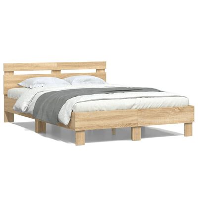 vidaXL Bedframe met hoofdeinde en LED sonoma eikenkleurig 120x190 cm