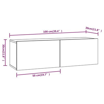 vidaXL Tv-wandmeubels 2 st 100x30x30 cm hout grijs sonoma eikenkleurig