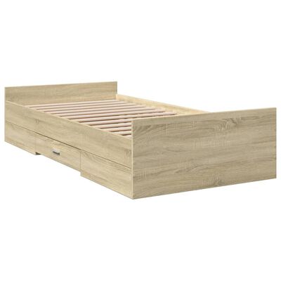 vidaXL Bedframe met lades bewerkt hout sonoma eikenkleurig 75x190 cm