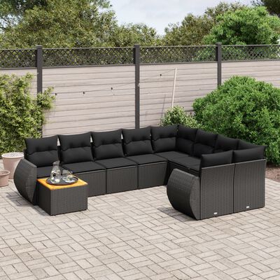 vidaXL 10-delige Loungeset met kussens poly rattan zwart