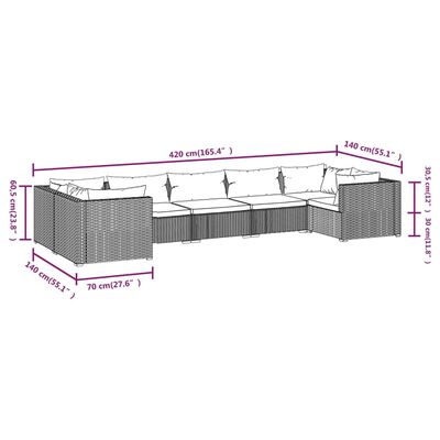 vidaXL 7-delige Loungeset met kussens poly rattan grijs