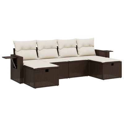 vidaXL 6-delige Loungeset met kussens poly rattan bruin