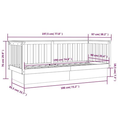 vidaXL Slaapbank zonder matras 90x190 cm massief grenenhout wit