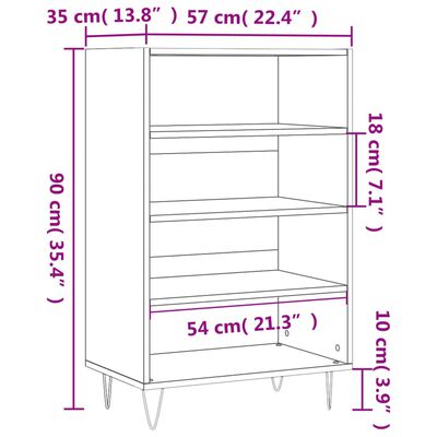 vidaXL Hoge kast 57x35x90 cm bewerkt hout grijs sonoma eikenkleurig