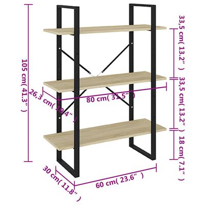 vidaXL Boekenkast 80x30x105 cm bewerkt hout sonoma eikenkleurig