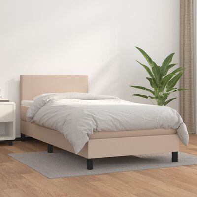 vidaXL Boxspring met matras kunstleer cappuccinokleurig 100x200 cm