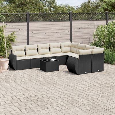 vidaXL 10-delige Loungeset met kussens poly rattan zwart