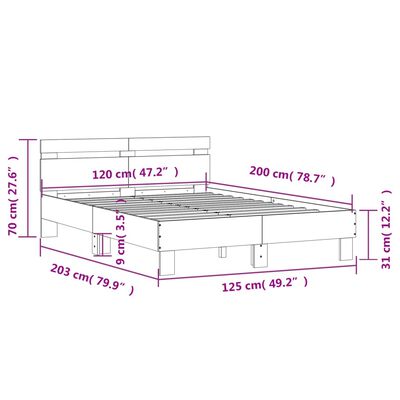 vidaXL Bedframe met hoofdeinde bewerkt hout gerookt eiken 120x200 cm