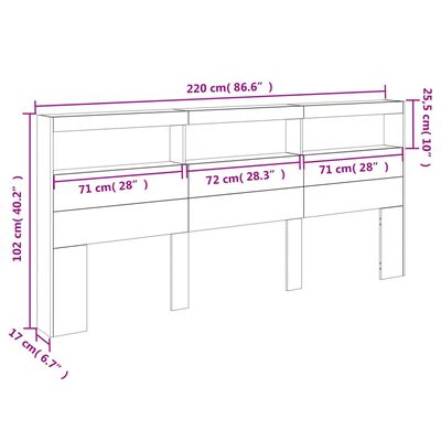 vidaXL Hoofdbordkast met LED-verlichting 220x17x102 cm bruin eiken