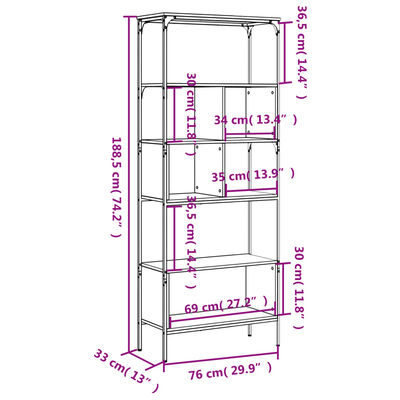 vidaXL Boekenkast 5-laags 76x33x188,5 cm bewerkt hout bruineikenkleur