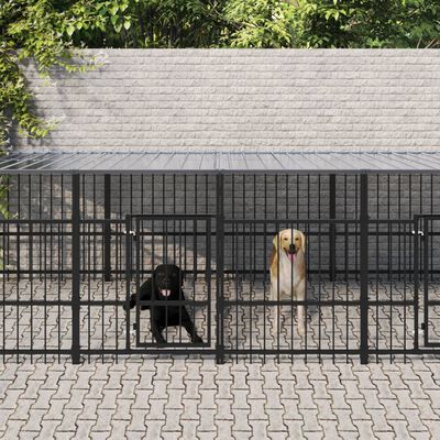 vidaXL Hondenkennel met dak 18,77 m² staal