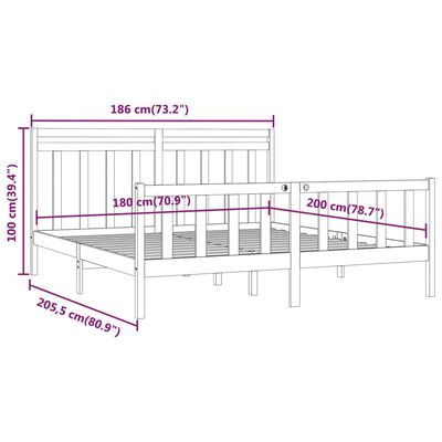 vidaXL Bedframe massief grenenhout wit 180x200 cm