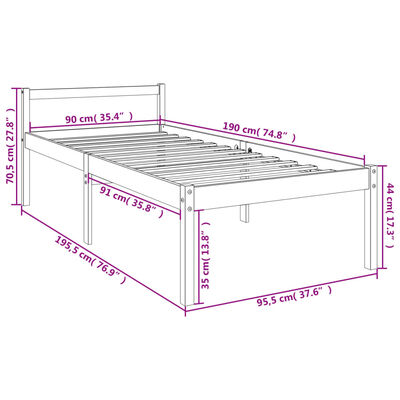 vidaXL Seniorenbed massief grenenhout wit 90x190 cm