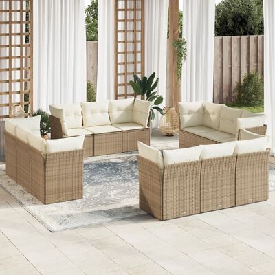 vidaXL 12-delige Loungeset met kussens poly rattan beige