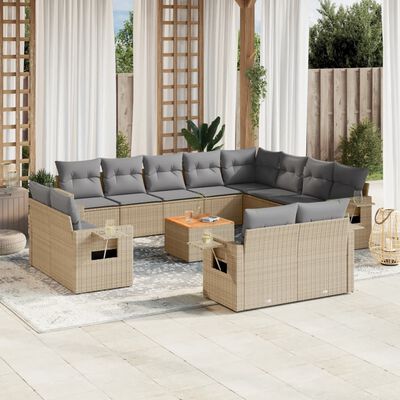 vidaXL 13-delige Loungeset met kussens poly rattan beige