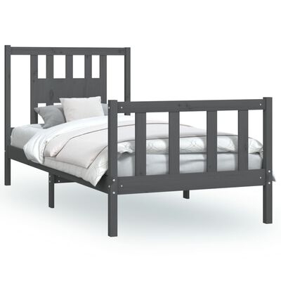 vidaXL Bedframe met hoofdbord massief grenenhout grijs 100x200 cm