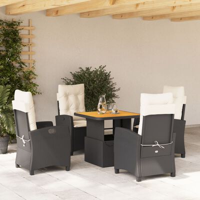 vidaXL 5-delige Tuinset met kussens poly rattan zwart