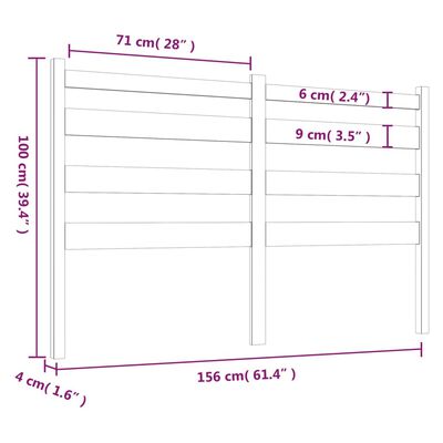 vidaXL Hoofdbord 156x4x100 cm massief grenenhout grijs