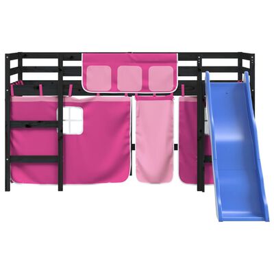 vidaXL Kinderhoogslaper met gordijnen 90x200 cm grenenhout roze