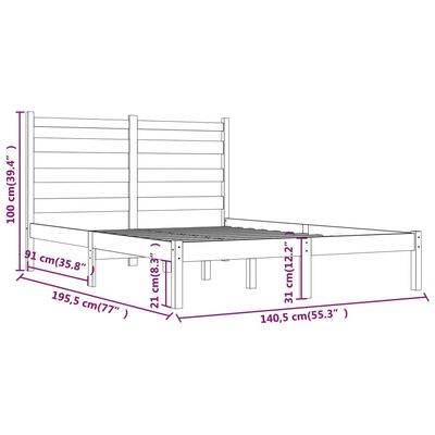 vidaXL Bedframe massief grenenhout zwart 135x190 cm