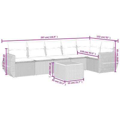 vidaXL 7-delige Loungeset met kussens poly rattan zwart