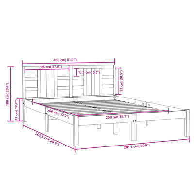 vidaXL Bedframe massief hout 200x200 cm