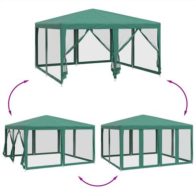 vidaXL Partytent met 8 mesh zijwanden 4x4 m HDPE groen