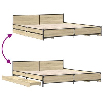 vidaXL Bedframe met lades bewerkt hout sonoma eikenkleurig 200x200 cm