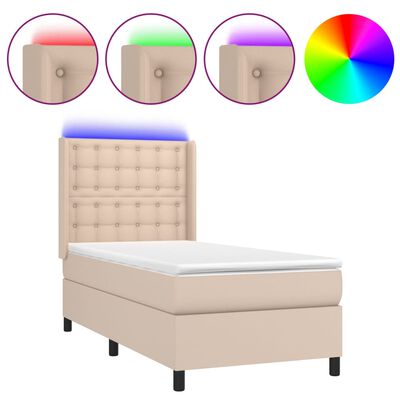 vidaXL Boxspring met matras en LED kunstleer cappuccinokleur 90x200 cm