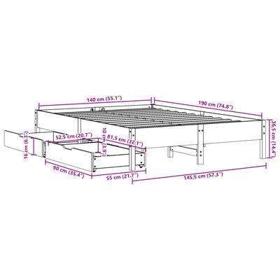 vidaXL Bedframe zonder matras massief grenenhout 140x190 cm