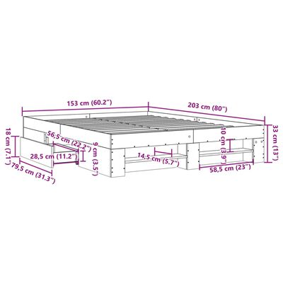 vidaXL Bedframe zonder matras hout sonoma eikenkleurig 150x200 cm