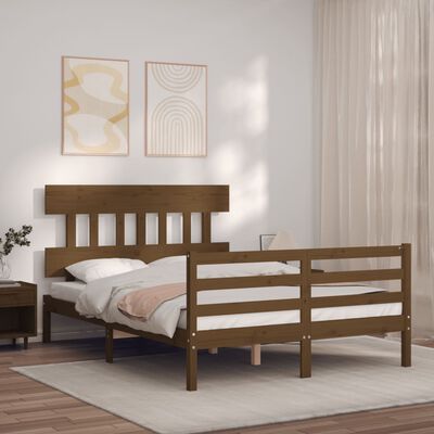 vidaXL Bedframe met hoofdbord massief hout honingbruin 140x200 cm