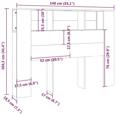 vidaXL Hoofdbordkast 140x18,5x104,5 cm wit