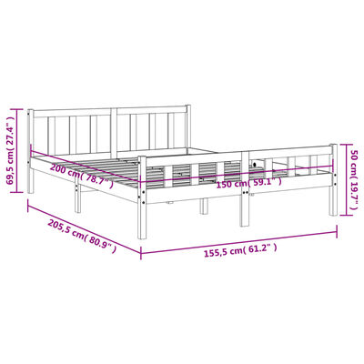 vidaXL Bedframe zonder matras massief grenenhout wasbruin 150x200 cm