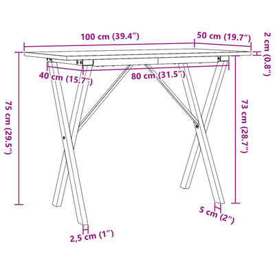 vidaXL Eettafel X-frame 100x50x75 cm massief grenenhout en gietijzer