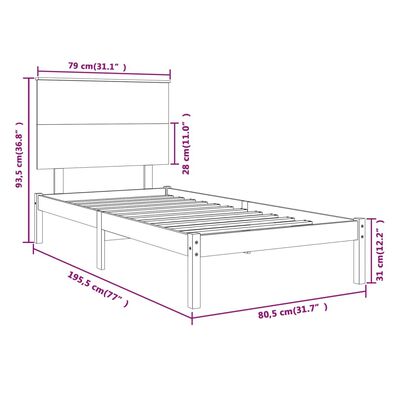 vidaXL Bedframe massief hout honingbruin 75x190 cm