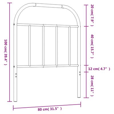 vidaXL Hoofdbord metaal zwart 75 cm