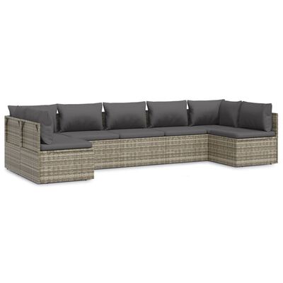 vidaXL 7-delige Loungeset met kussens poly rattan grijs