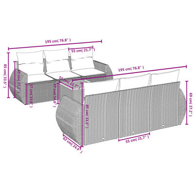 vidaXL 7-delige Loungeset met kussens poly rattan zwart