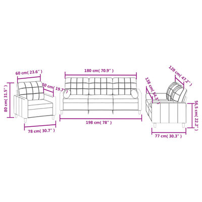 vidaXL 3-delige Loungeset met kussens stof crèmekleurig