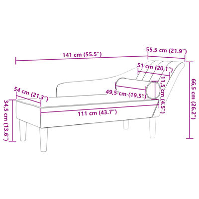 vidaXL Chaise longue met kussens stof lichtgrijs