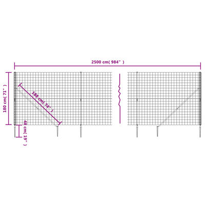 vidaXL Draadgaashek met grondankers 1,8x25 m antracietkleurig