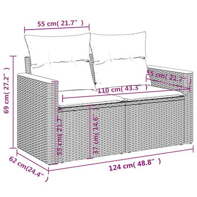 vidaXL 12-delige Loungeset met kussens poly rattan grijs