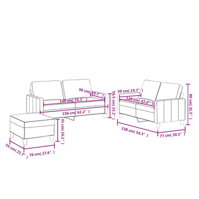 vidaXL 3-delige Loungeset met kussens kunstleer grijs