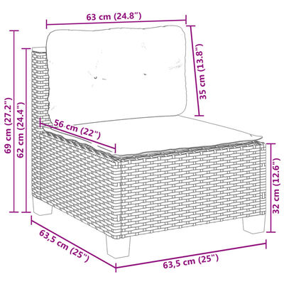 vidaXL 9-delige Loungeset met kussens poly rattan grijs