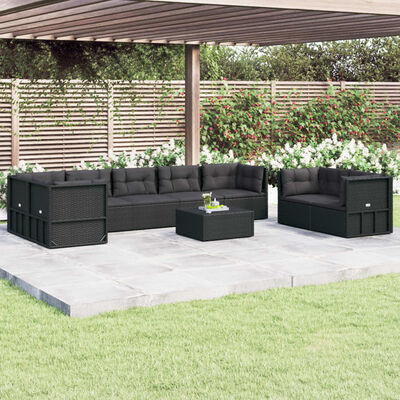 vidaXL 8-delige Loungeset met kussens poly rattan zwart