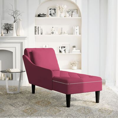 vidaXL Chaise longue met kussen en rechterarmleuning fluweel wijnrood