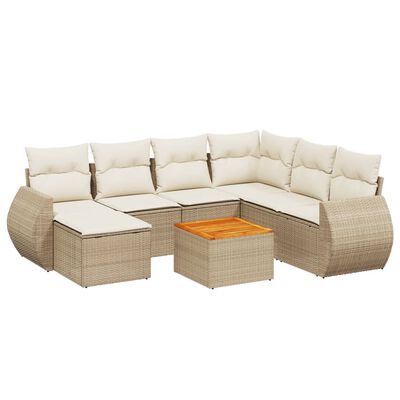 vidaXL 8-delige Loungeset met kussens poly rattan beige